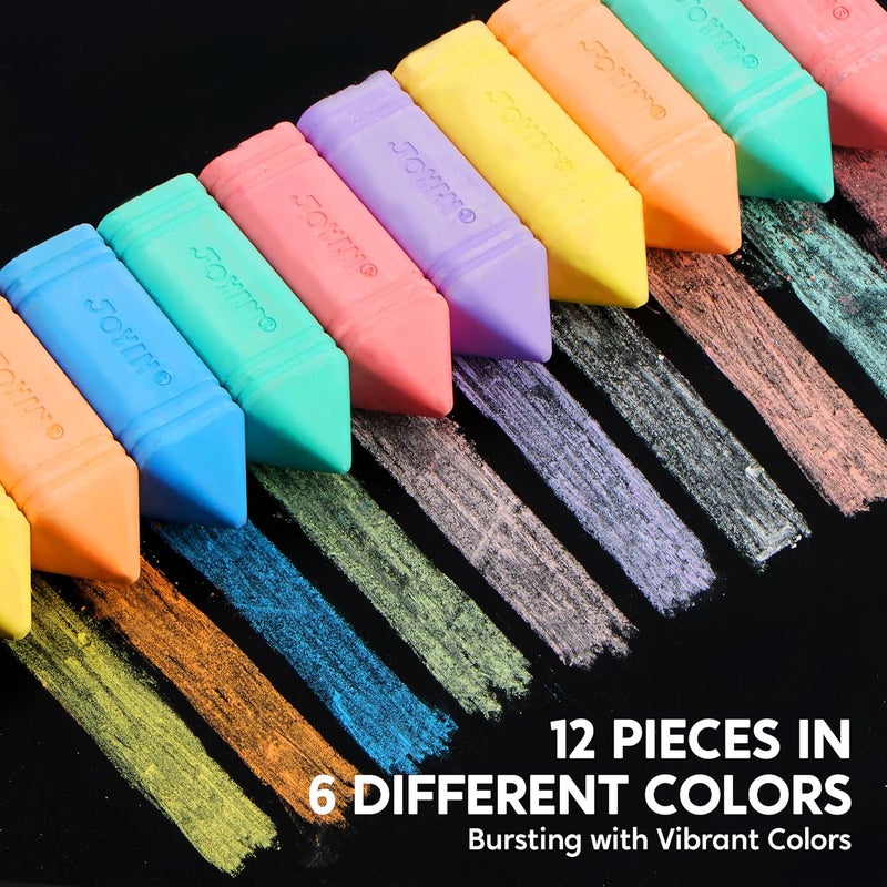 JOYIN 12 PCS Jumbo Sidewalk Chalk with 6 Colors, Washable Sidewalk Chalk for Kids, Non-Toxic School Supplies, Outdoor Games, Playground Accessories - Image 2